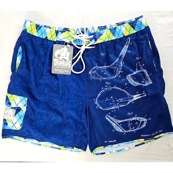 NWT Trunkers Limited Edition Men Swim Trunks Golf Hybrid Blue‎ Plaid Shorts 2XL - Picture 1 of 8
